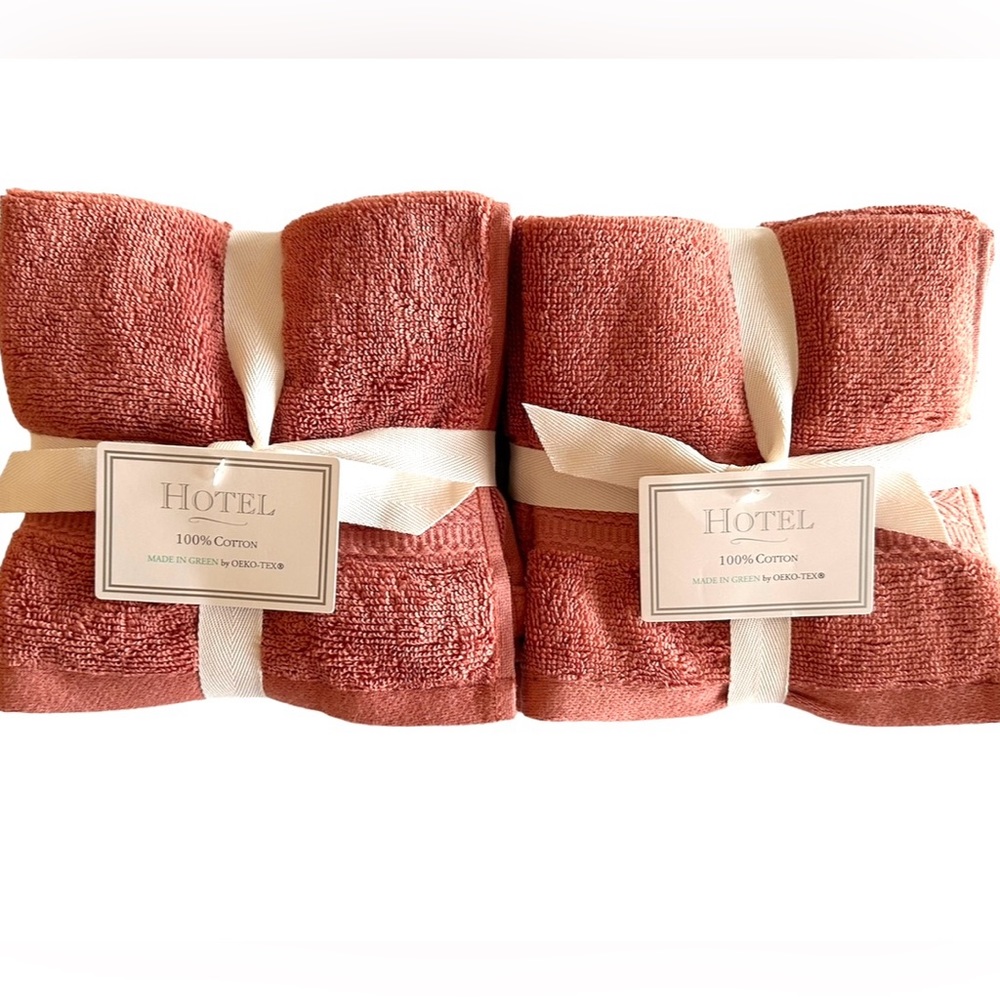 Hotel 8 Pc. Cotton Washcloths SUSTAINABLY MADE  Teracotta Color NEW